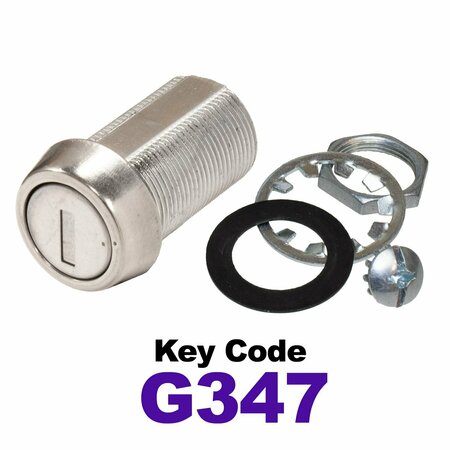 GLOBAL RV SS Compartment Lock, Cam/Blade Style, 1-1/8in Threaded Barrel, Blades not Included, Keyed to G347 CLB-347-118-SS